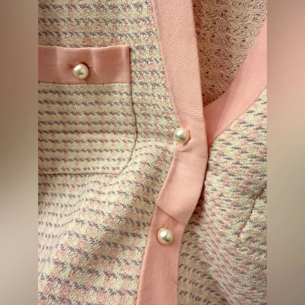 Sandro Pink Knit Cardigan with Pearl Buttons - Picture 6 of 12